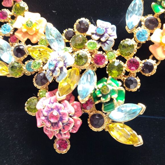 Joan Rivers Enamel Crystal 21" Necklace Earrings Statement Flowers cluster Fairy - Picture 10 of 14